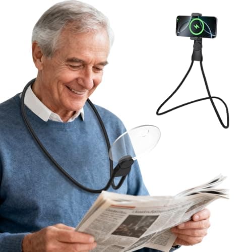 2 in 1 Hands Free Magnifying Glass, Desktop Cell Phone Stand, 10X 20X Magnifying Glass for Reading, Flexible Lazy Bracket DIY Free Rotating on Table, for Sewing, Cross-Stitching - Image 1