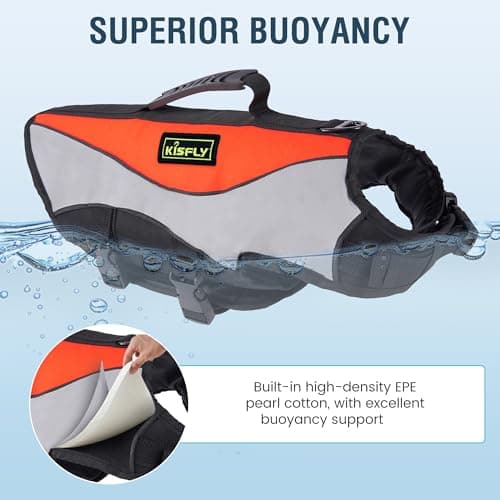 Dog Life Jacket for Swimming & Boating, High Buoyancy Dog Life Vest with Rescue Handle, Reflective Adjustable Dog Flotation Device for Pool, Lake & Kayaking, Secure Fit Pet Swim Vest (XS, Orange) - Thumbnail 2