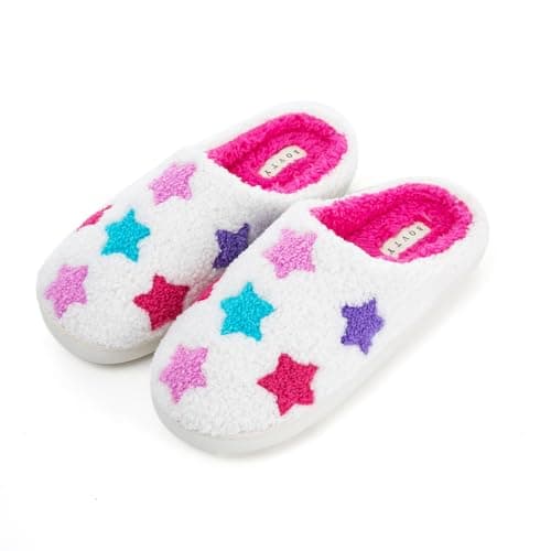BOVTY Memory Foam Slippers for Women - House Slip-on with Colorful Hearts & Stars Pattern Cute Cozy Bedroom shoes - Image 1