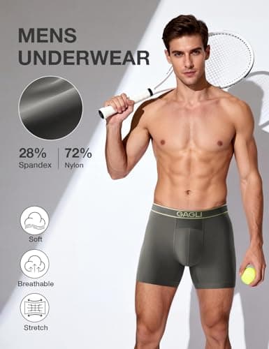 gagli Mens Underwear Pack, Breathable Boxer Briefs Moisture Wicking & Quick Dry & No Ride Up, Athletic Underwear with ComfortFlexible Waistband - Thumbnail 2