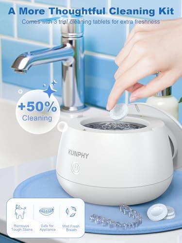 KUNPHY Ultrasonic Retainer Cleaner Machine, 48kHz Dental Cleaning Pod for Braces, Night Guard, Mouthguard, Toothbrush, Denture, Jewelry White - Thumbnail 4