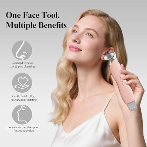 Vangines Blackhead Scraper Tool & Skin Scrubber Face Spatula for Blackhead Removal, Pore Cleaning, with Cooling Ice Roller & 2 Silicone Brush Heads (Dusty Rose) - Thumbnail 6