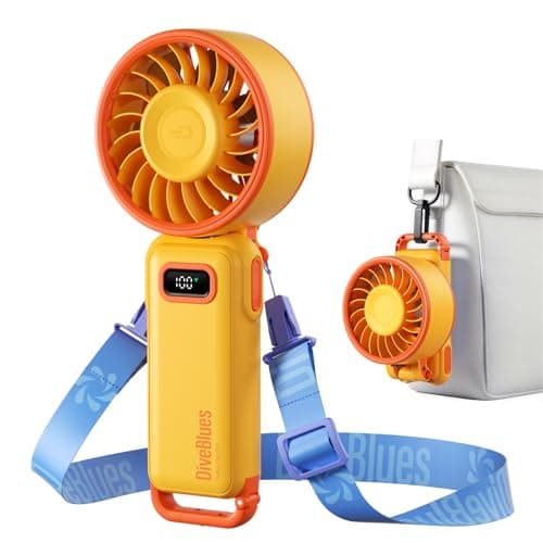 Diveblues Portable Handheld Fan, 7.4m/s High Speed Turbo Fan, 180° Foldable 4-in-1 Personal Neck Fan with Integrated Carabiner Clip, 100 Speed Stepless Control, USB-C Rechargeable, 12H Battery - Image 1
