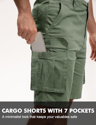 AOHIKE Men's Cargo Shorts 7 Pockets - 9" Tactical Shorts Quick Dry Stretchy Ripstop for Golf, Travel, Jogging, Olive M - Thumbnail 2