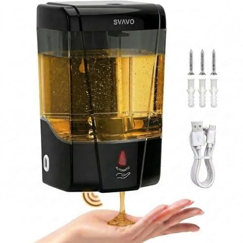 SVAVO Automatic Soap Dispenser Type-C Rechargeable - Commercial Wall Mount Hand Soap Dispenser for Restaurant, Kitchen & Bathroom, Electric Soap Pump for Office, 21 fl.oz for Liquid Soap, Black - Image 1