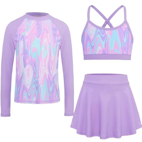 Seanrui Swimsuits for Teens Rash Guard for Girls Bathing Suit Size 14-16 UPF 50 Swim Suit Teen Girls Light Purple - Image 1