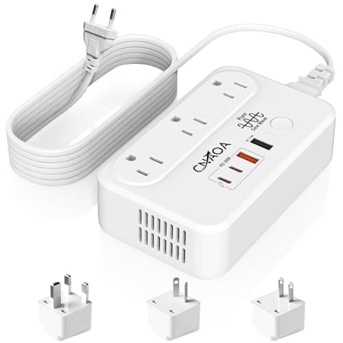 CNAOA 220V to 110V Voltage Converter, 350W Pure Sine Wave Voltage Converter US to Europe with 35W PD 2 Type C Port 2 USB A Port, International Power Converter Combo Plug for International Travel White - Image 1