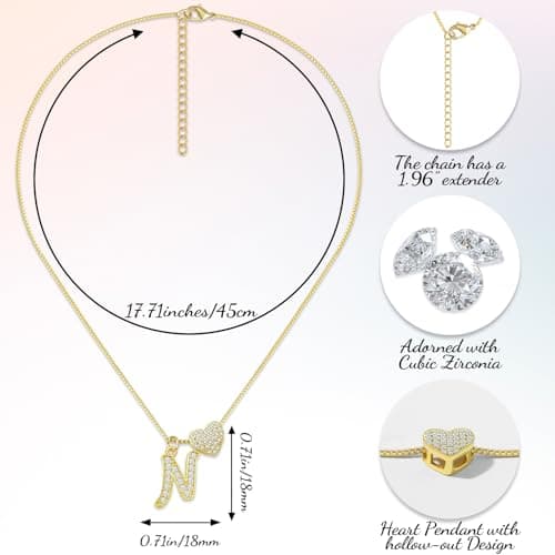Initial Heart Necklace for Women Teen Girls- 14K Gold Plated, Letter N Necklace for Mom Girlfriend Wife Daughter Grandma, Personalized Jewelry Gift Ideas for Birthday Anniversary Valentine Graduation - Thumbnail 4
