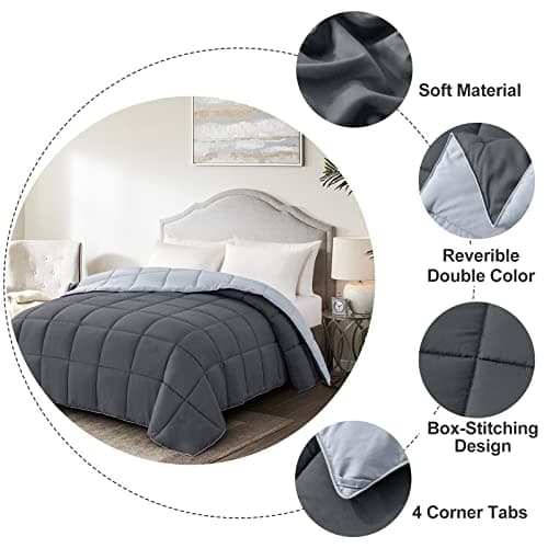 Homelike Moment Comforters Queen Size - Grey Duvet Insert Down Alternative Bed Queen Comforter, Lightweight Bedding Comforters Full Size Quilted Soft All Season Reversible Dark Gray/Light Grey - Thumbnail 4