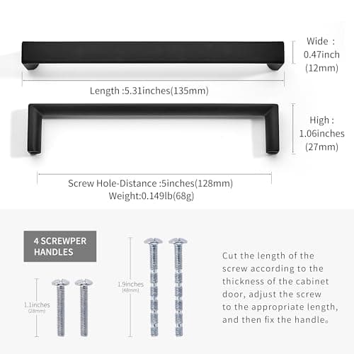 Synkylux 10 Pack Matte Black Cabinet Pulls 5-inch(128mm) Hole Center Kitchen Cabient Hardware Cabinet Handles Drawer Pulls,Cabinet Pulls,Cupboards, Dressers and Square Solid Metal Hardware - Thumbnail 2