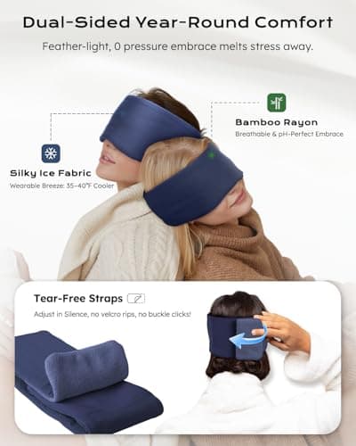 Dual-Sided Sleep Mask for Side Sleepers, Soundless Velcro, Bamboo Fiber & Milk Silk Eye Mask, Zero Pressure Sleeping Mask for Women & Men, Eye Relief Blindfold for Nap, Travel Essentials, Blue - Thumbnail 3