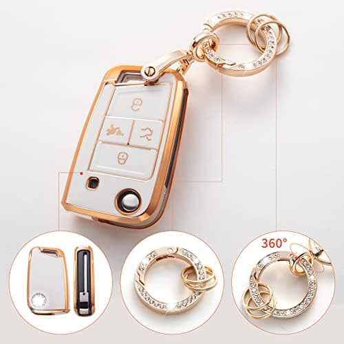 RUABIBAN Key Fob Cover Compatible with VW VolksWagen, Soft TPU Key Case Protection Shell Fit for Volks-wagen Tiguan Golf Jetta Polo Atlas Skoda Smart Key - Thumbnail 3