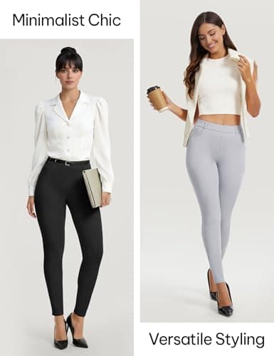 AVAMO Work Pants Women Stretchy Pull On High Waisted Dress Pants Skinny Leggings with Pockets Business Office Teacher Yoga Light Grey - Thumbnail 5