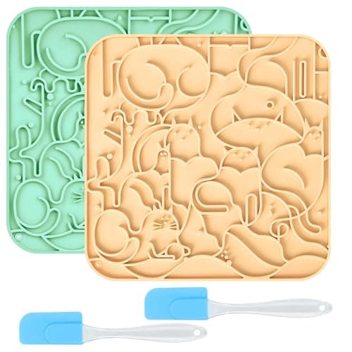 Lick Mat for Dogs,Lick Pads for Cats with Suction Cups- Large&Small Pet Anxiety Relief, Slow Feeder Dog Bowls, Bathing, Grooming and Training -2PCS Packing (Yellow+Green, Small)