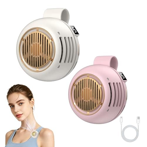 INKRAIMIN Mini Clip-On Fan with Quiet Operation, 360° Rotation and LED Speed Display, 5 Adjustable Wind Speeds, Ultra Light Portable Personal Fan for Daily Indoor Outdoor Use 1White&1Pink