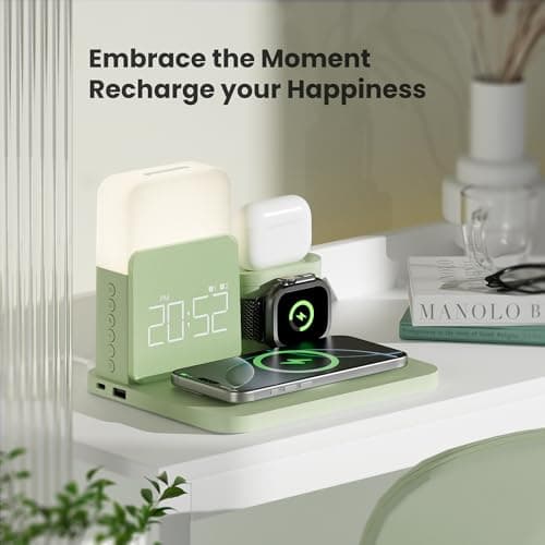Wireless Charging Station, 7 in 1 Wireless Charger Stand with Dual Alarm Clock, Charging Dock for iPhone 17/16/15/14/13/12/11/Pro/Max/Samsung Phone, Apple Watch 10/9/8/7/6/5/SE, AirPods 4/3/2 - Thumbnail 5