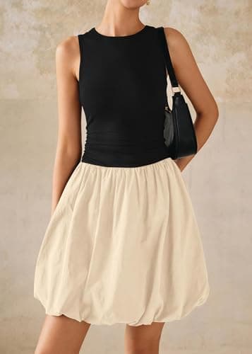 KIRUNDO Summer Bubble Dress for Women 2026 Casual Mini Spring Bodycon Cocktail Dresses Sleeveless Drop Waist Sundress Beach(Black Beige, XX-Large) - Thumbnail 6