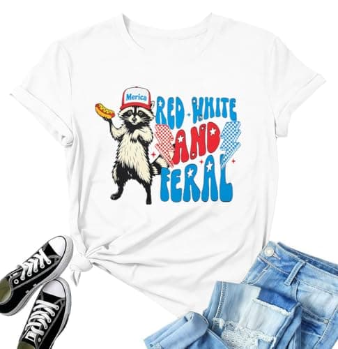 4th of July Shirt Women Red White and Blue Shirts Funny 250 Anniversary USA Raccoon T-Shirt America Patriotic Tee Tops - Image 1
