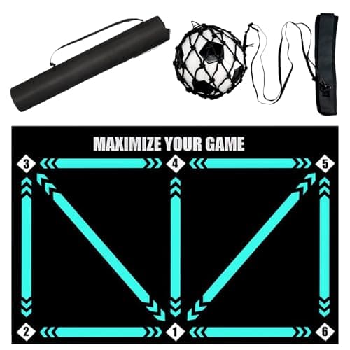 Doskona Football Footstep Training Mat, Soccer Training Mat 35 * 24IN, Soccer Skills Training Equipment with Storage Bag and Soccer Return Trainer Net (Black-Blue) - Image 1