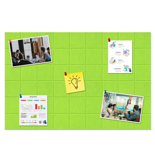 HULAVO Large Square Felt Cork Board Tiles, Self Adhesive DIY Felt Bulletin Board with 35 Pushpins for Office School Home Wall Decor Stickers Memos (Bright Green) - Image 1