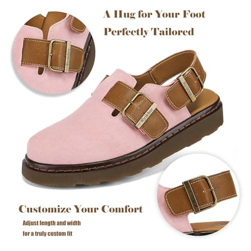 KYIKHOR Women's Suede Leather Loafer Slip-Ons|Genuine Suede Clogs for Women|Comfort Footbed Leather Mules Potato Shoes with Back Strap|Cute Office Casual Dress Shoes Pink,10 M US - Thumbnail 5