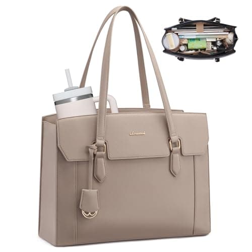 LOVEVOOK Laptop Tote Bag for Women,Computer Work Bag With Large Cup Holder,15.6 Inch Waterproof PU Leather Purse Briefcase for Teacher - Image 1