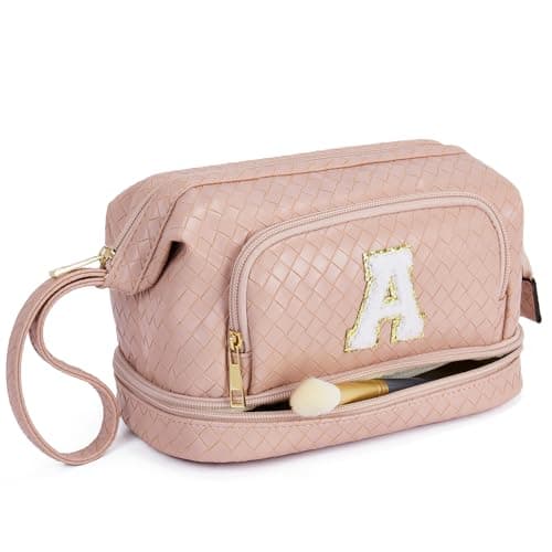 Telena Makeup Bag Large Capacity Travel Cosmetic Bags Double Layer Portable Make Up Bag for Women Pink-A - Image 1