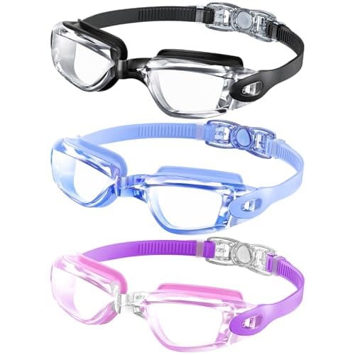 NSSIW Swim-Goggles-for-Kids 6-14 Kids Swimming-Goggles: Anti Fog with UV400 and No Leak Ultra-wide Field of View 3 Pack - Image 1