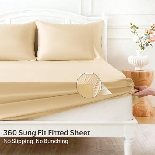 ChicView Full Luxury Satin Sheet Set,4 Pieces Ultra Cooling Silky Feel Breathable Bedsheets, 16 Inch Deep Pockets Bed Sheets,Good for Hair & Skin, Gold - Thumbnail 5