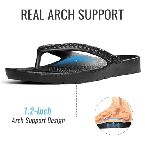 KIDMI Arch Support Flip Flops for Womens Comfortable Orthopedic Sandals for Plantar Fasciitis Beach Thong Slides, Black 36 - Thumbnail 4
