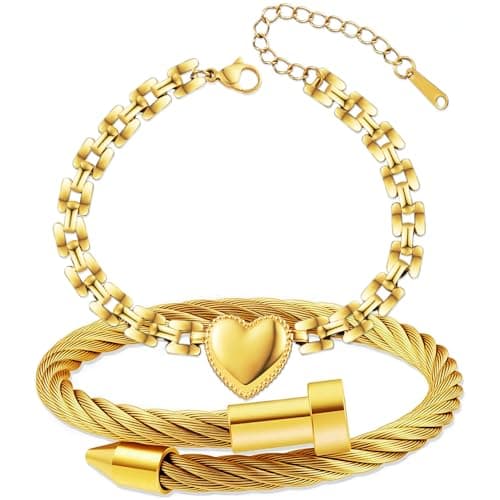 LCTrusttmor Gahna Heart Bracelets for Women, Stackable 18K Gold Plated Heart Charm with Adjustable Link Chain Set Trendy Jewelry Gifts - Image 1