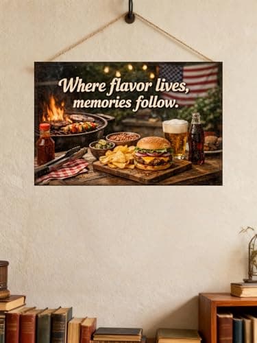 Where Flavor Lives Memories Follow Tin Sign Vintage BBQ Kitchen Wall Decor Rustic Outdoor Grilling Quote Metal Poster Retro Food Art 8x12 Inch Bar Patio Home Restaurant Wall Display - Thumbnail 3