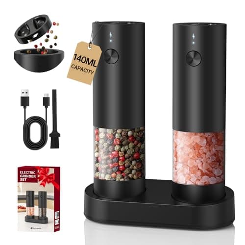 CIRCLE JOY Electric Salt and Pepper Grinder Set with 2-in-1 Charging & Storage Base, Rechargeable Automatic Pepper Mill, Adjustable Coarseness, LED Light, 140ml Capacity - Image 1