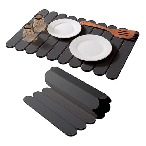 24"×16" Grey Stone Dish Drying Mats for Kitchen Counter, Large Quick Dry Collapsible Eco-Friendly Super Absorbent Diatomaceous Earth Heat-resistant Mat for Dishes Bottles Cups, Match Any Countertop - Image 1