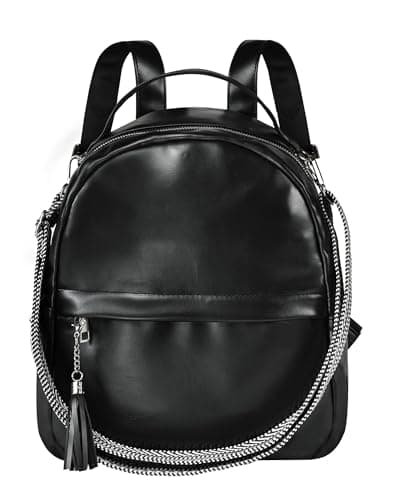 Fmeida Mini Backpack for Women Designer Vegan Leather Small Backpacks Purse Convertible Shoulder Bag Fashion Ladies Daypack w Tassel, Black - Image 1