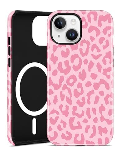 Aitipy Magnetic Cheetah Phone Case for iPhone 14 Plus, Compatible with MagSafe, Cute Aesthetic Pink Leopard Print Soft TPU and Hard PC Shockproof Protective Phone Cover for Women Girls - Image 1