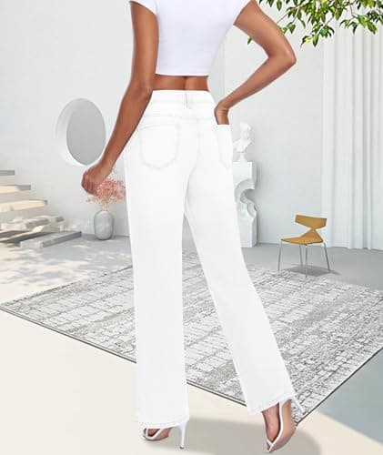MARIASHA Jeans for Women New Flared Leg Stretch High Wasited Printed Pocket Pants White 3XL - Thumbnail 5