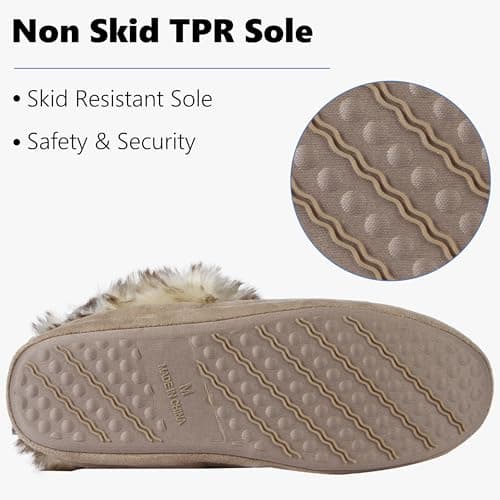 Forfoot House Slippers, Warm Soft Plush Lining Slippers Boots for Women Indoor Anti-Slip Shoes Soft Sole Lace Pom Pom Bedroom Booties Furry Boots Beige Size 9-10 - Thumbnail 4