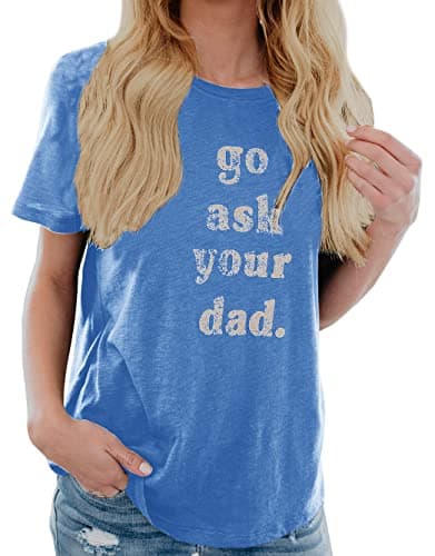 IRISGOD Womens Mom Shirt Summer Funny Short Sleeve Mommy Graphic Tees T-Shirts Sky Blue - Image 1