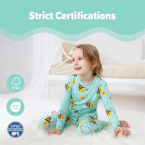 NewSeed So Soft Kids 2-Piece Bamboo Outfit Set – Long Sleeve Top & Leggings, Cozy Thermal Underwear for Boys & Girls (Bee, 7-8Y) - Thumbnail 6