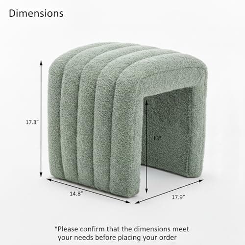SEYNAR Modern Boucle Upholstered Ottoman,Small Accent Footrest Bench,Upholstered Cube Seat for Bedroom,Living Room,Entryway(Green) - Thumbnail 2