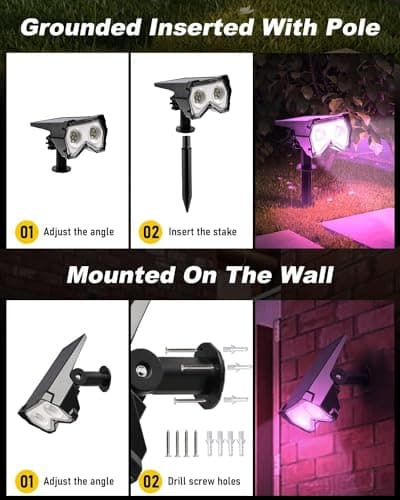 solebell Solar Spotlights Outdoor [ 8 Colors/10 Modes], 2 in 1 Solar Powered Garden Spotlights with IP65 Waterproof, Landscape Pathway Lights for Christmas Decorations Pathway, Porch, Gate (6) - Thumbnail 6