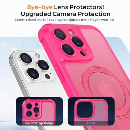 MOCCA Design for iPhone 16 Pro Max Case with Magnetic Invisible Stand [Full Camera Protection] [Compatible with Magsafe] Military Drop Shockproof Translucent Matte Phone Case Cover 6.9",Hot Pink - Thumbnail 3