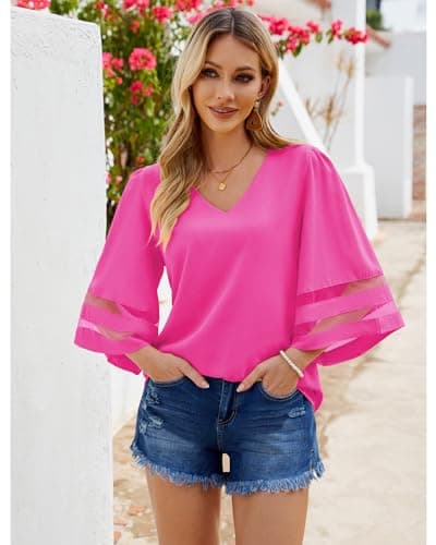 LookbookStore Ladies Tops and Blouses Womens Dressy Tops and Blouses Cute Tops for Women Fall Tops for Women 2024 Womens Going Out Tops Dress Shirts for Women Magenta Size Medium Fits Size 16 Size 18 - Thumbnail 2