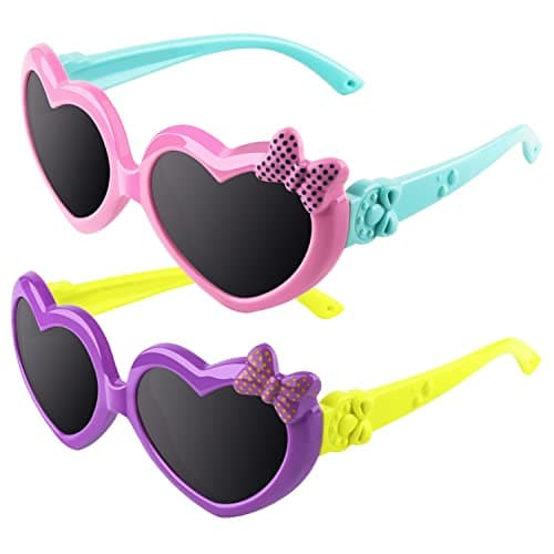 CGID Kids Sunglasses Toddler Heart Shades Polarized Sunglasses for Children Age 3-10,K78,Pink Blue and Purple Yellow