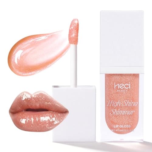 HECI BEAUTY Glitter Lip Gloss, Hydrating High Shine Lipgloss for Women, Non-Sticky Plumping Lip Oil with Vitamin E, Long Lasting Shimmer Finish for Daily Makeup, Crystal Nude 0.21 fl oz - Image 1