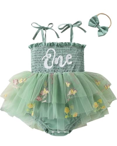 ChuYuKu Baby Girl First Birthday Outfit Sleeveless Tulle Princess Dress 1st Birthday Gift Party Wedding Clothes Green - Image 1
