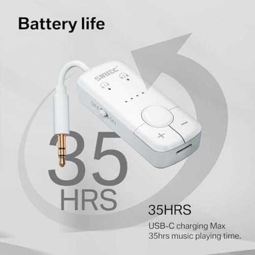 Sunitec Bluetooth Audio Transmitter for Airplane: Bluetooth 5.3 Adapter Supports 2 Headphones or AirPods with AptX Adaptive - 3.5mm AUX Wireless Adapter for Airplane Travel Gym Tablets TV - Thumbnail 6