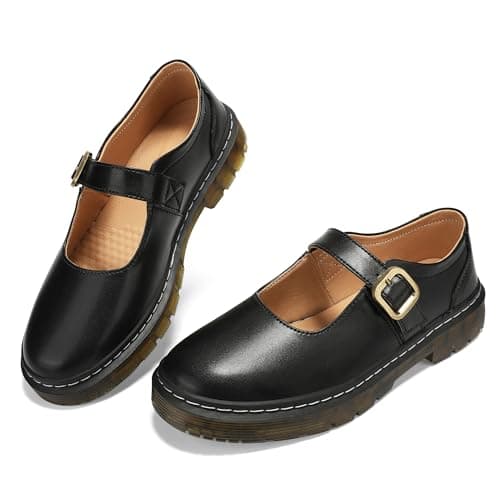 Azimaey Women's Mary Jane Flats Classic Comfort Slip-On Shoes - Breathable Lightweight Casual Dress Shoes for Women, Closed Toe Walking Shoes Fashion Cute & Everyday Comfort Black,7.5 US - Image 1