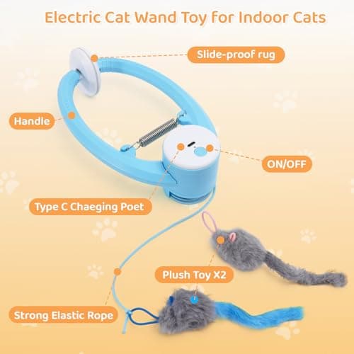 COSOWO Automatic Interactive Cat Toys for Indoor Cats Electric Fluttering Butterfly Feather Wand Hanging Toy Kitten & Adult Cat Enrichment Stimulation Toys for Bored Cats USB Rechargeable, Blue - Thumbnail 4